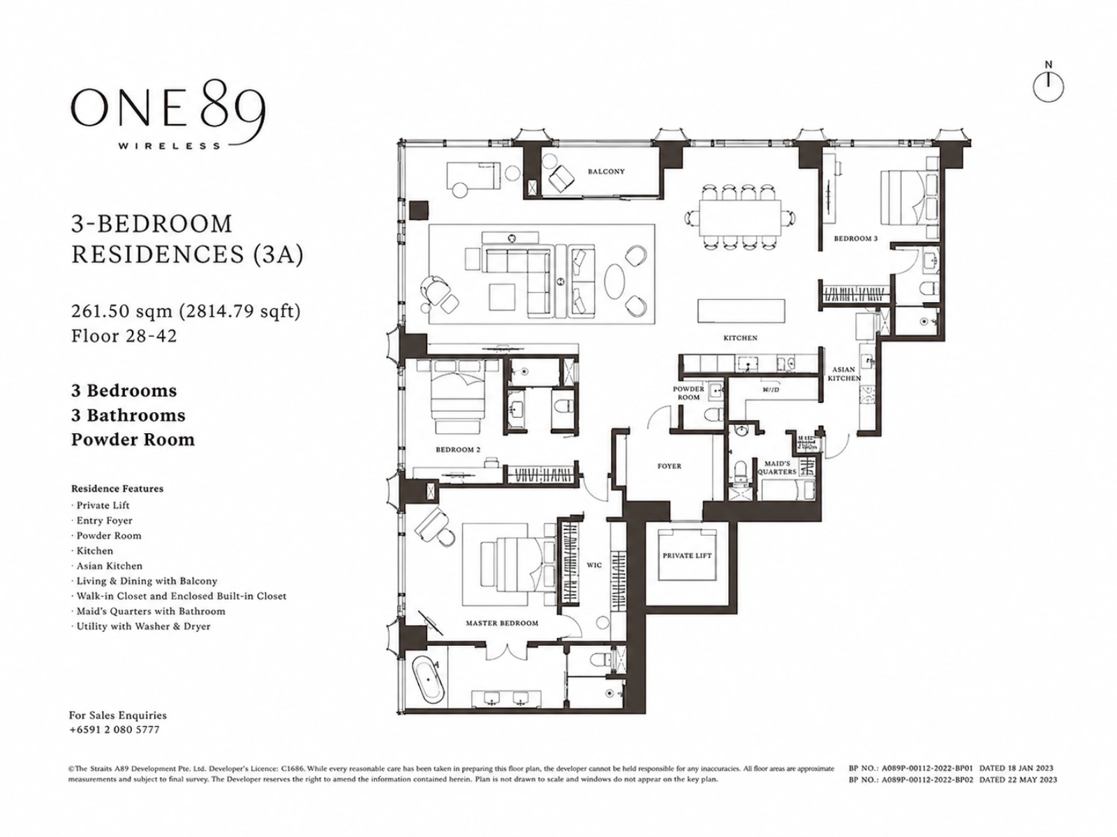 ONE89 Wireless Floor Plan 3 Bedroom (3A)