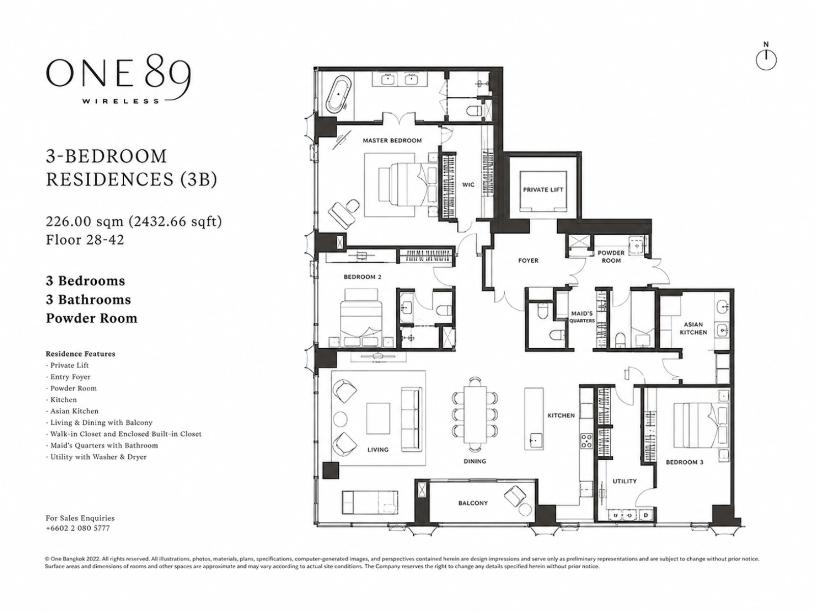 ONE89 Wireless Floor Plan 3 Bedroom (3B)