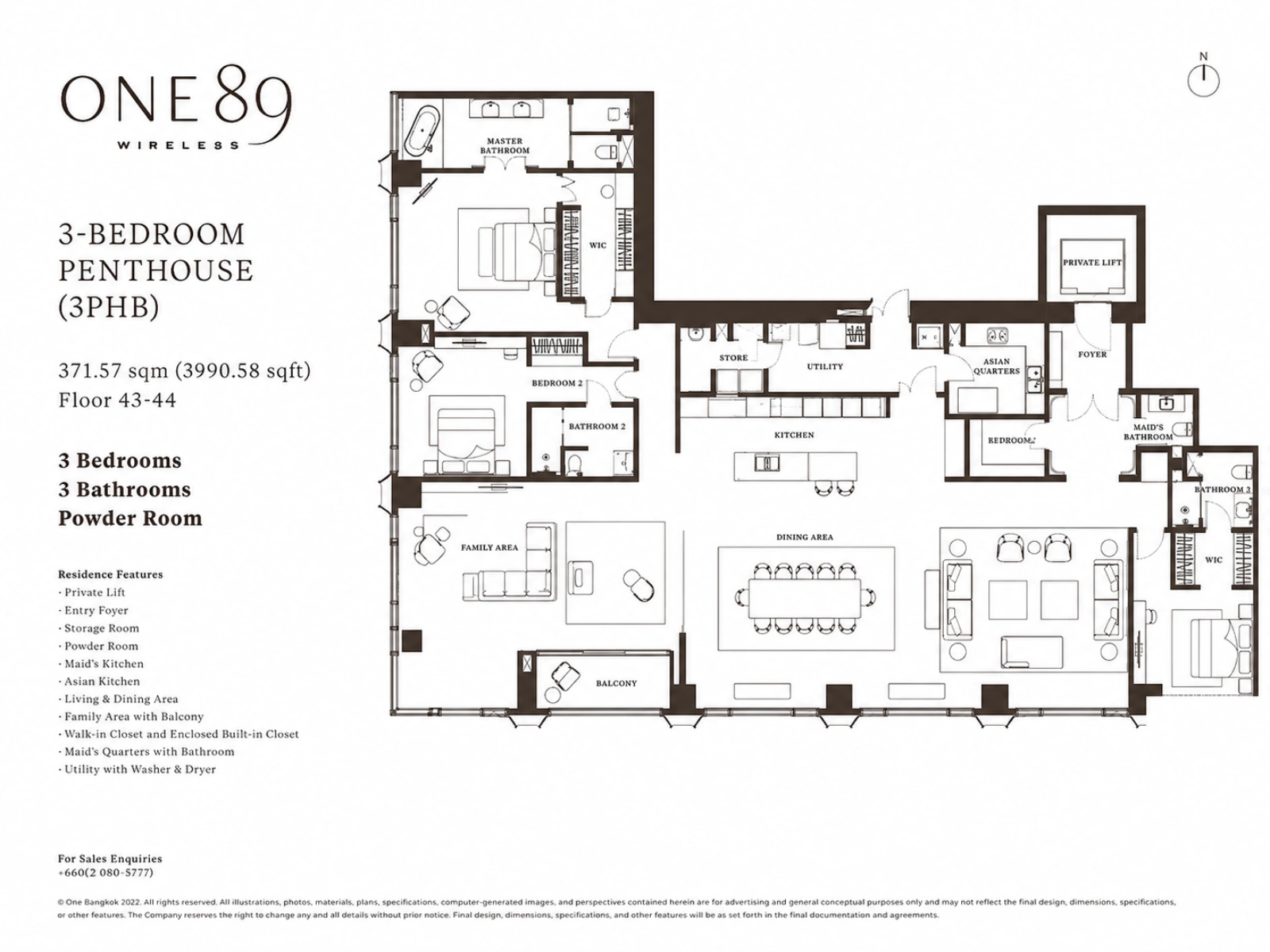 ONE89 Wireless Floor Plan 3 Bedroom (3PHB)